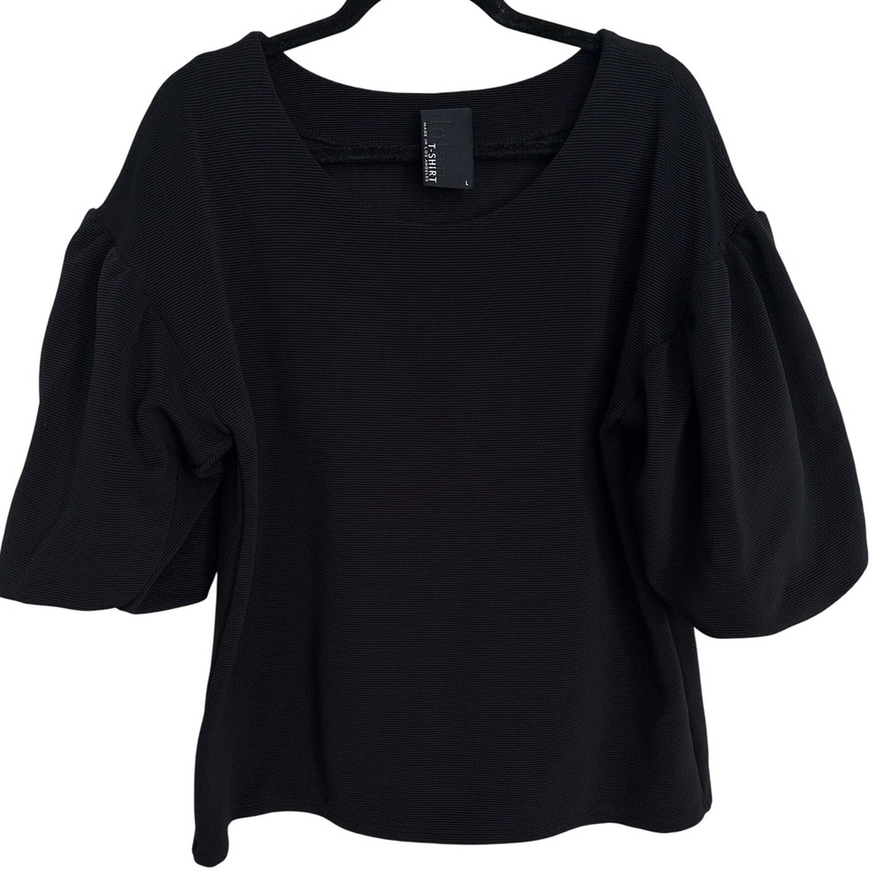 Anthropologie Dolan Women L Black Puff Sleeve Ribbed Textured Shirt